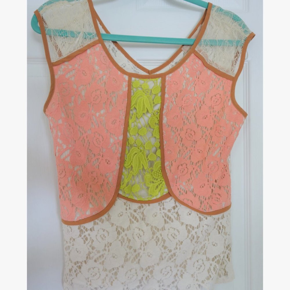 Anthro - Champagne and Strawberries Lace Top